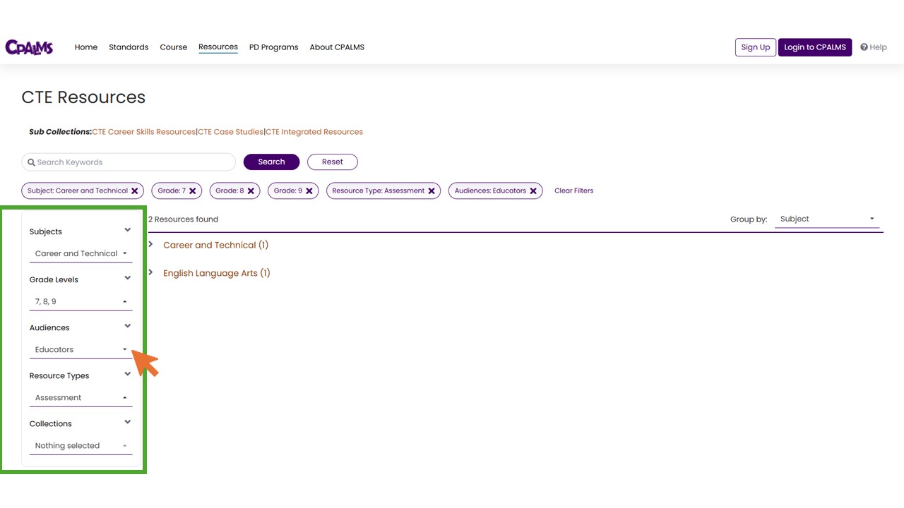 Browse and Search CTE Resources - dropdowns.JPG
